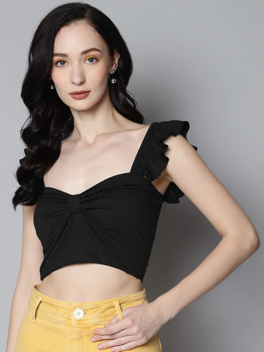 New Women Party Wear Rib Sweetheart Wholesale Neck Crop Top Collection